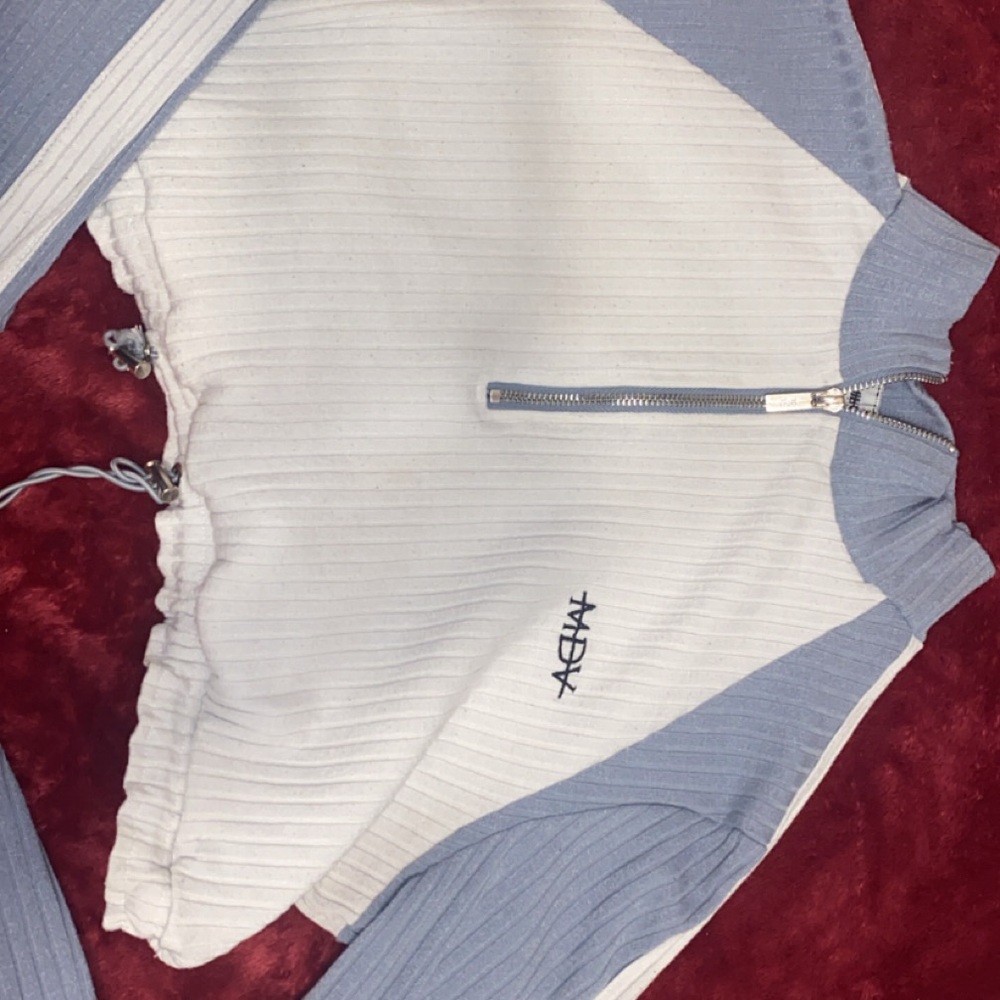 White and Blue Zip-Up Jacket